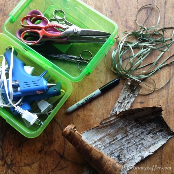 supplies for making birch bird ornaments