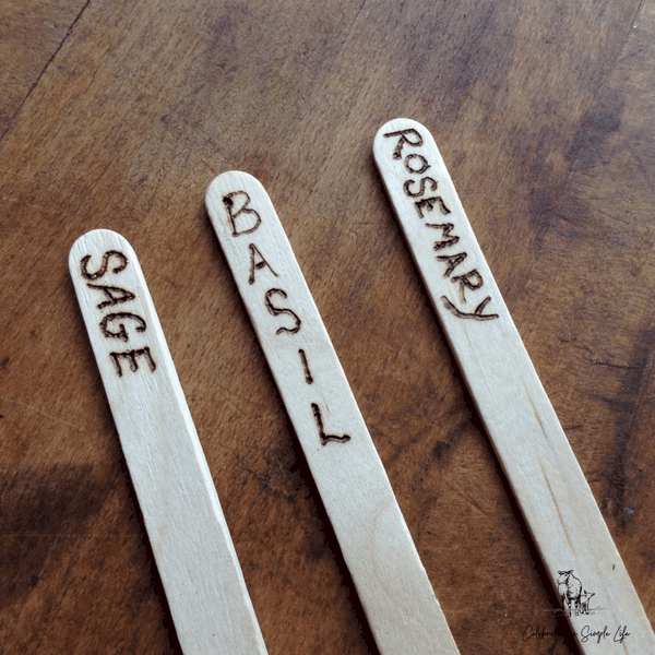wood burned popsicle stick plant markers