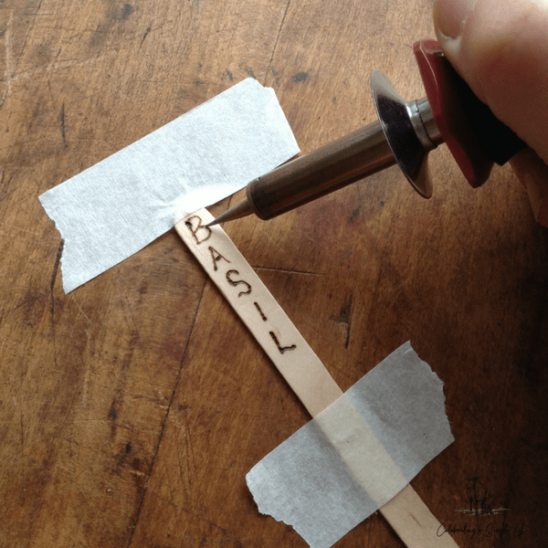 Wood burned popsicle stick garden markers