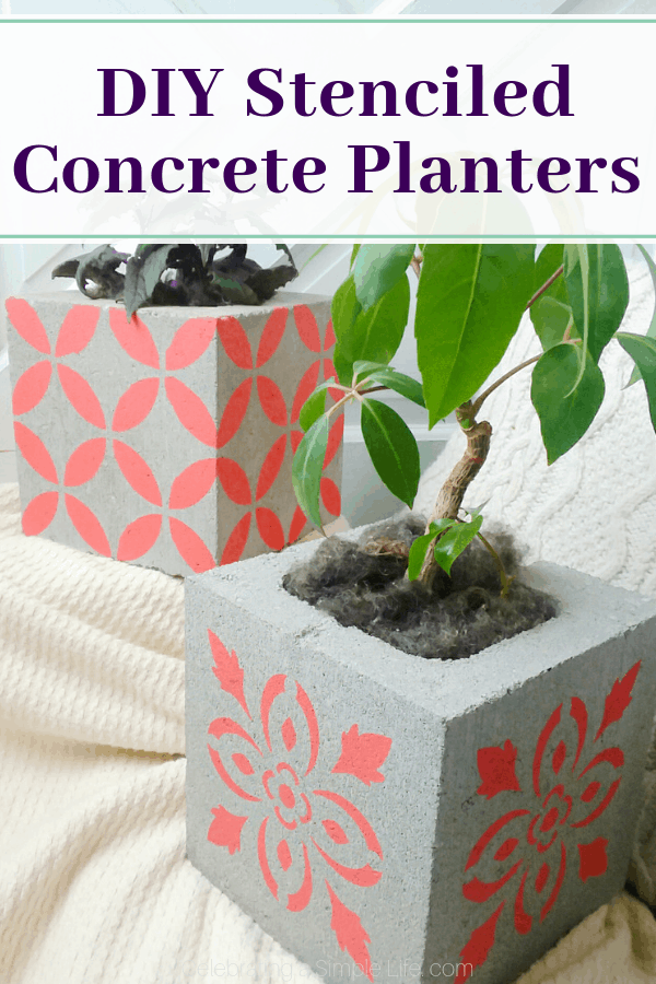 Easy stenciled concrete planters #concreteprojects #gardendiy #containergardening