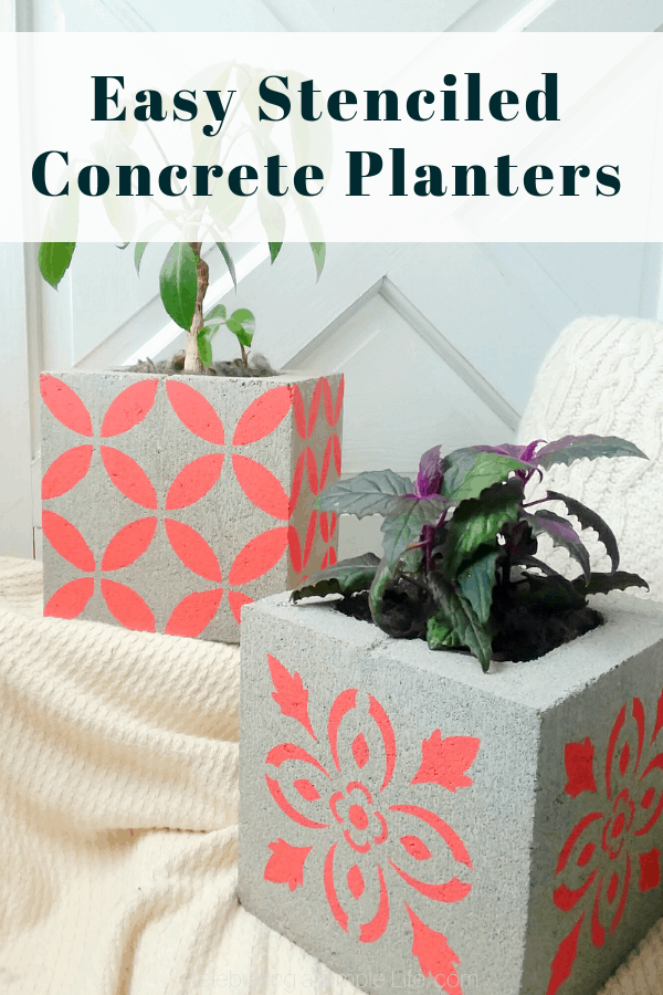 Easy stenciled concrete planters #concreteprojects #gardendiy #containergardening