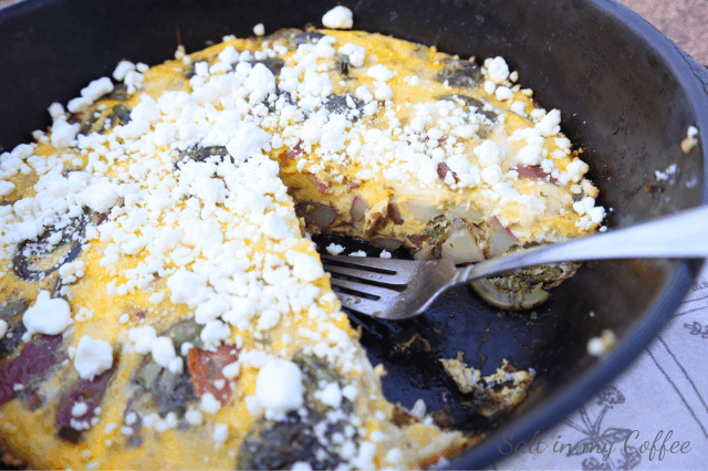 fiddlehead frittata with bacon and chevre