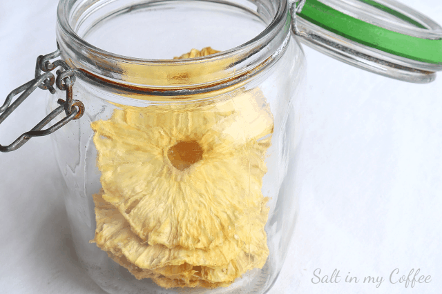 dried pineapple rings in a jar