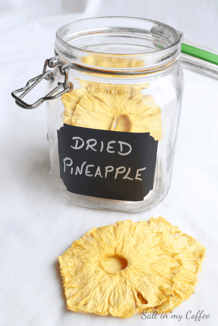 dehydrated pineapple rings in a jar