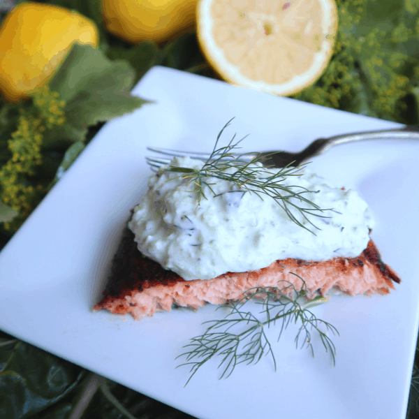 Orange and Ginger Salmon with Tzatziki