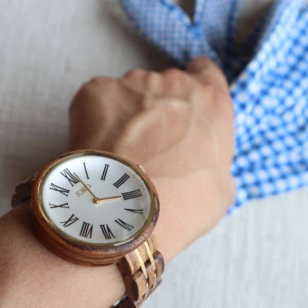 wooden watch with gardening gloves