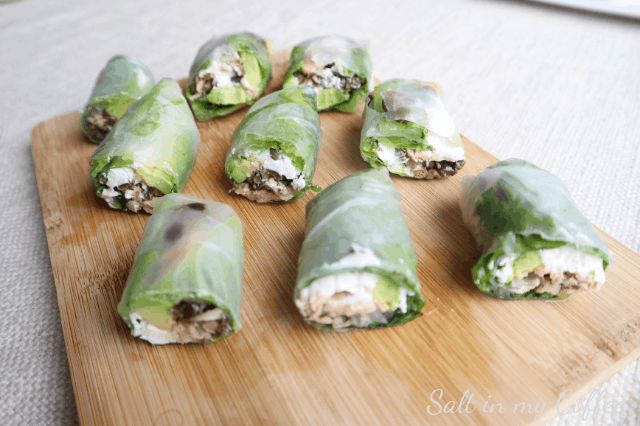 A tray of Mediterranean Tuna Spring Roll appetizers