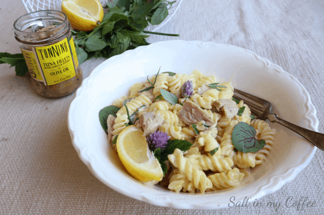 fusilli alfredo with lemon tuna and herbs