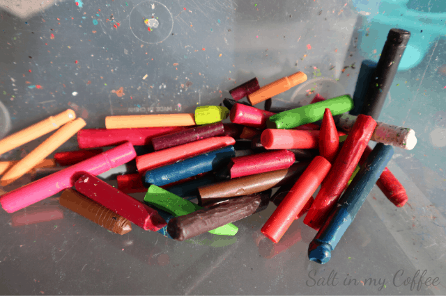broken crayons about to be turned into crayon ornaments