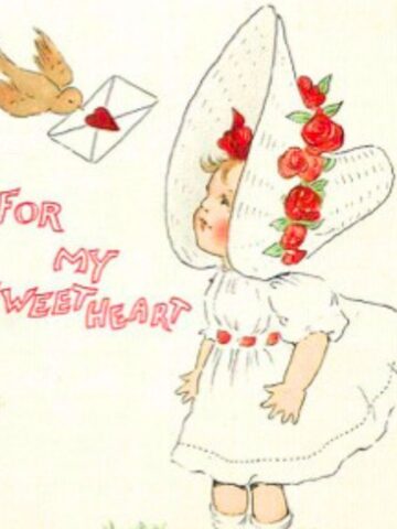 early 1900's valentine with picture of little girl in bonnet