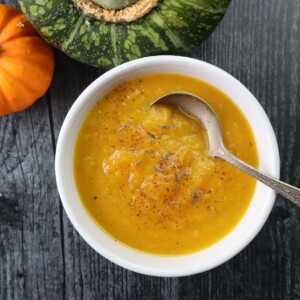 bowl of winter squash soup made with leftover squash