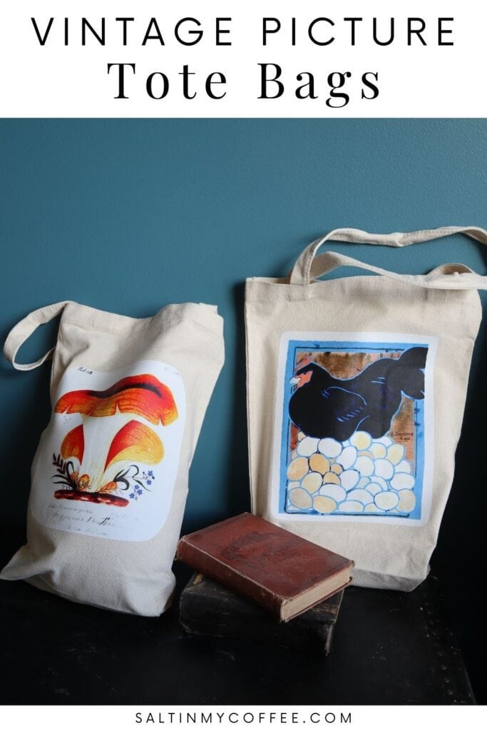 Tote bags with vintage botanical illustrations