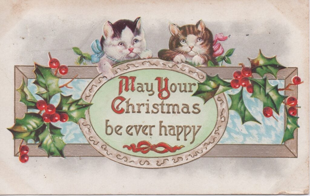 Vintage 1900 Christmas postcard with kittens