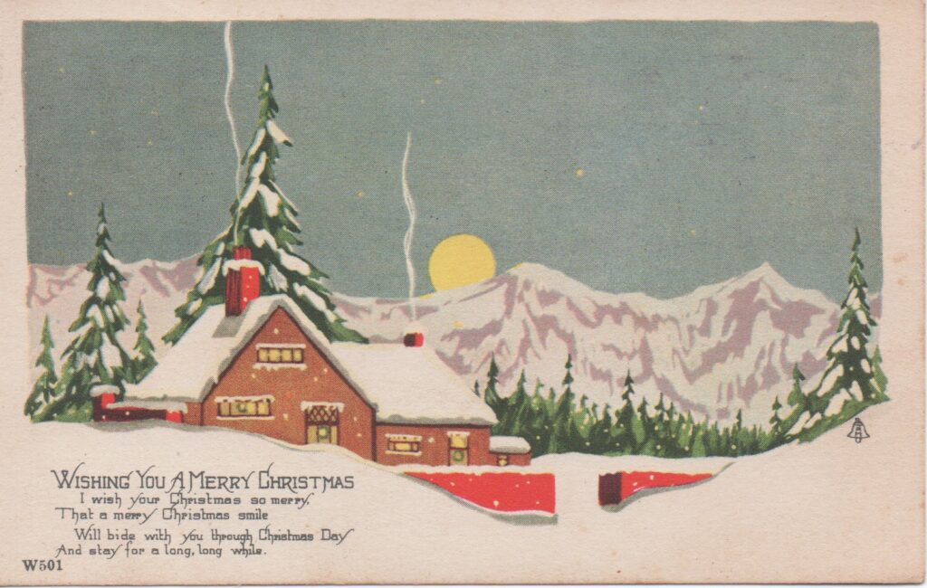 Early 20th century Christmas postcard with snowy scene