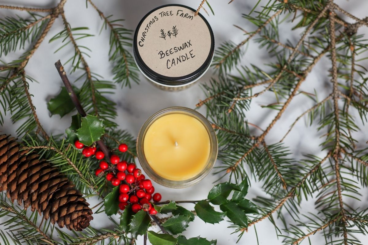 Balsam Fir Beeswax Candle 100% Pure Beeswax & Essential Oils Fir Needle,  Pine, Cypress, Cedarwood Handmade by Aire Candle Co. 