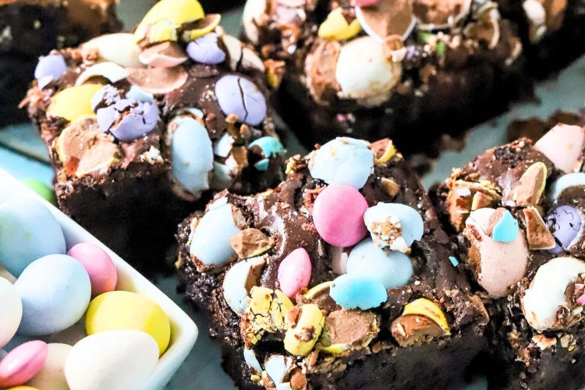 brownies topped with easter candy