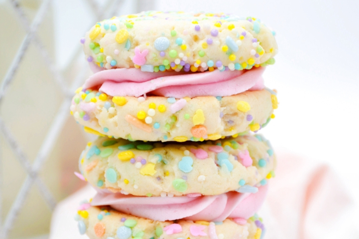 stack of brightly colored sandwich cookies