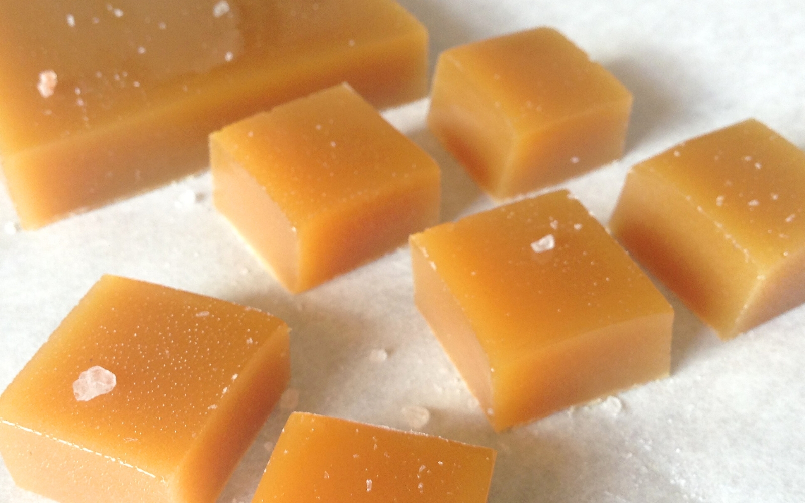 squares of salted maple honey caramel