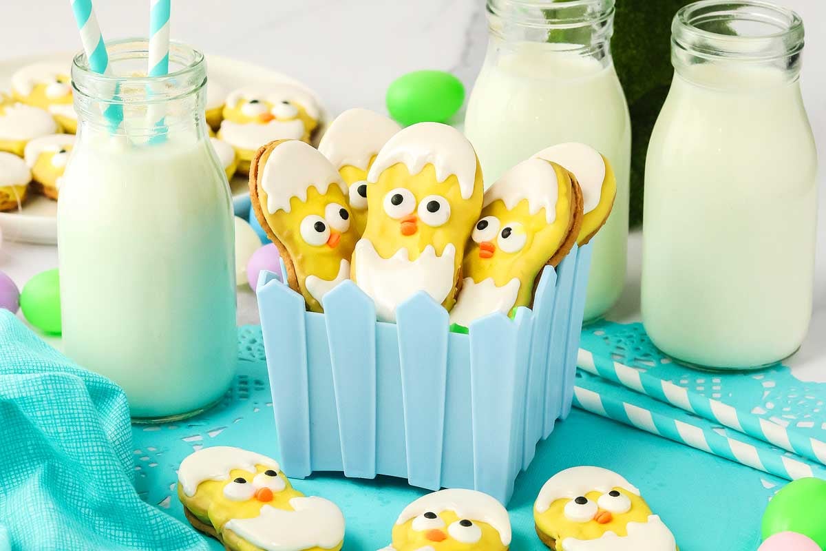 cutter butter cookies decorated to look like hatching chicks