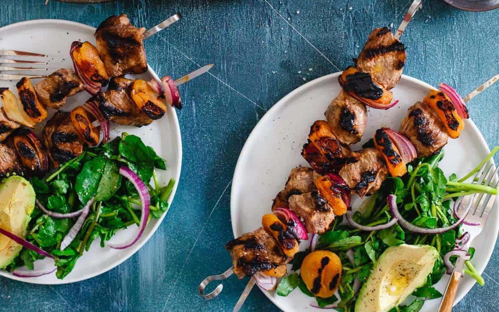 dishes with lamb kebabs
