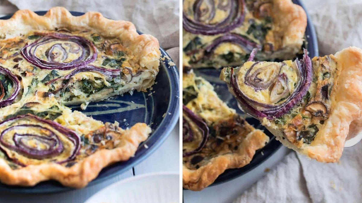 Cottage cheese quiche with red onion