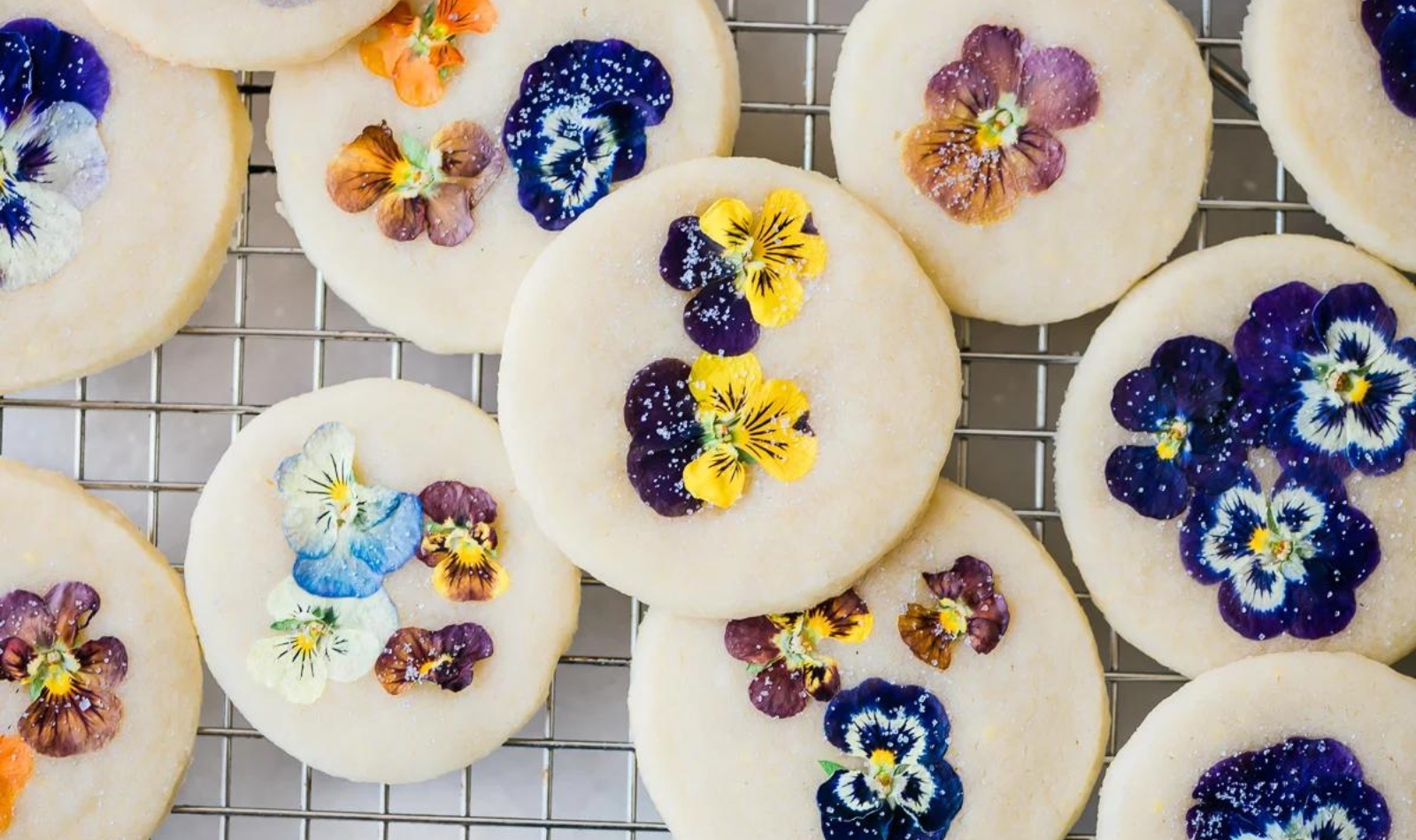 pansy topped shortbread cookies