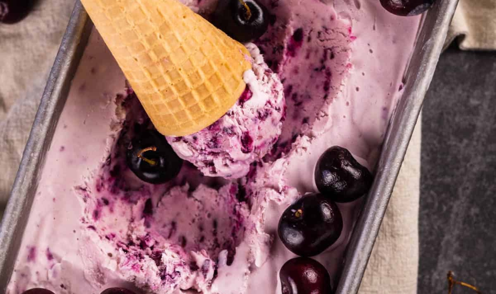 a pan of black cherry ice cream