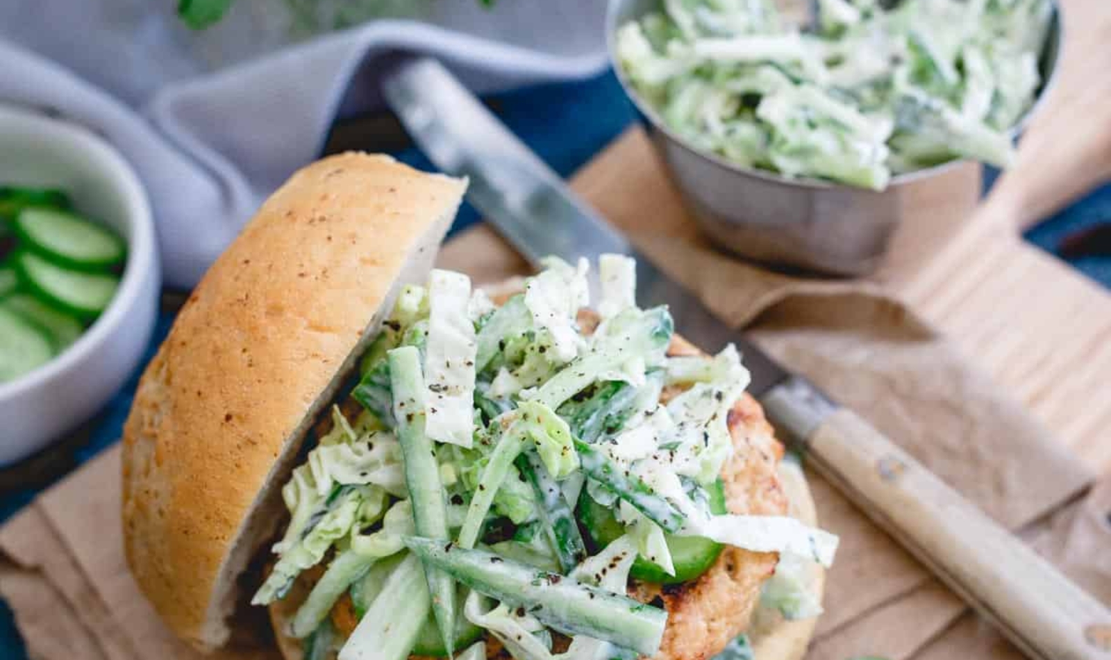 Indian chicken burger with slaw