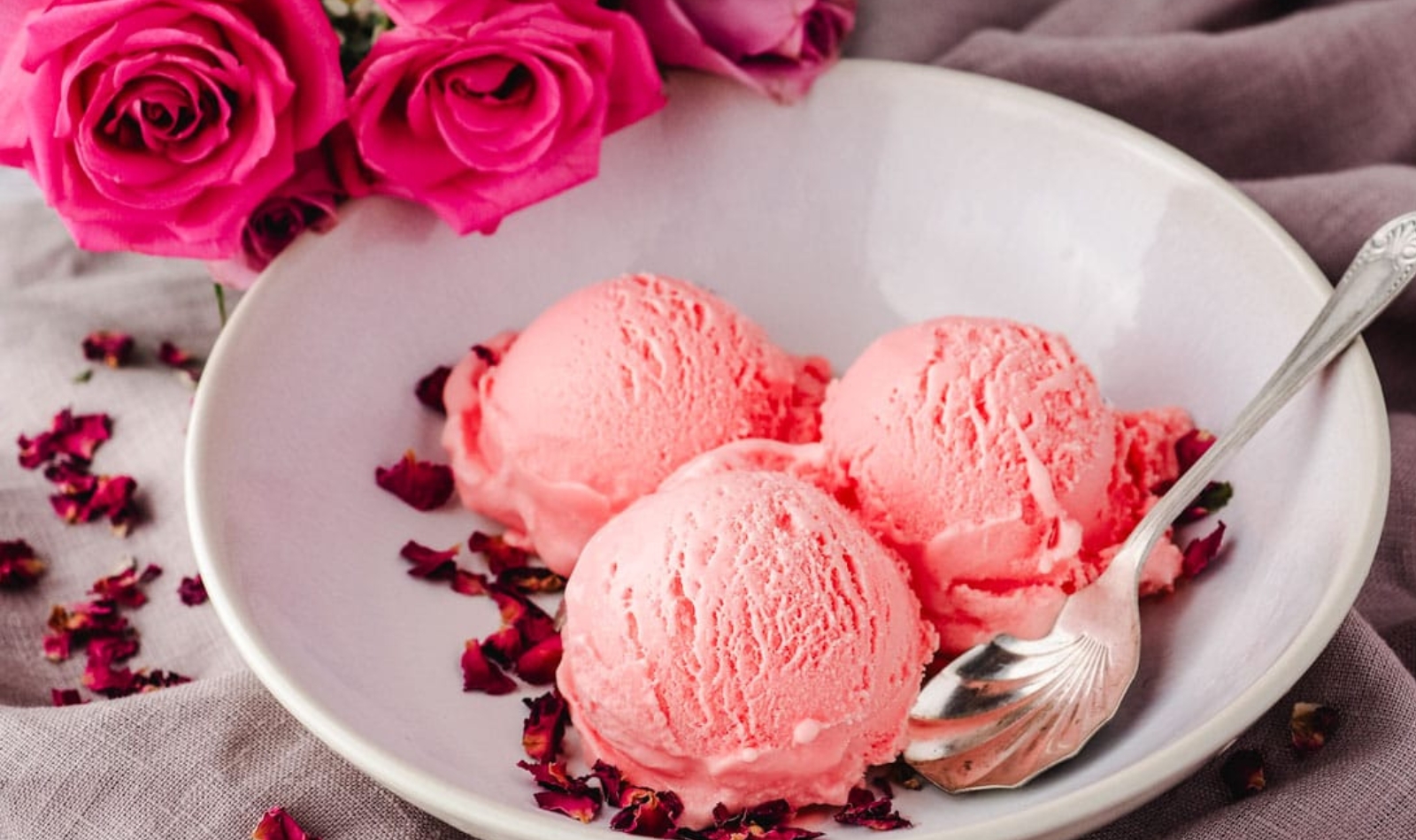 scoops of rose ice cream