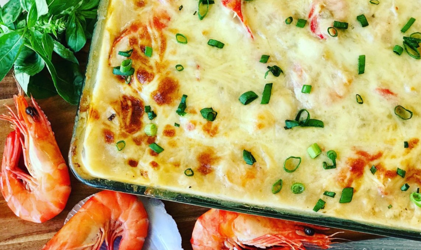 a pan full of seafood lasagne