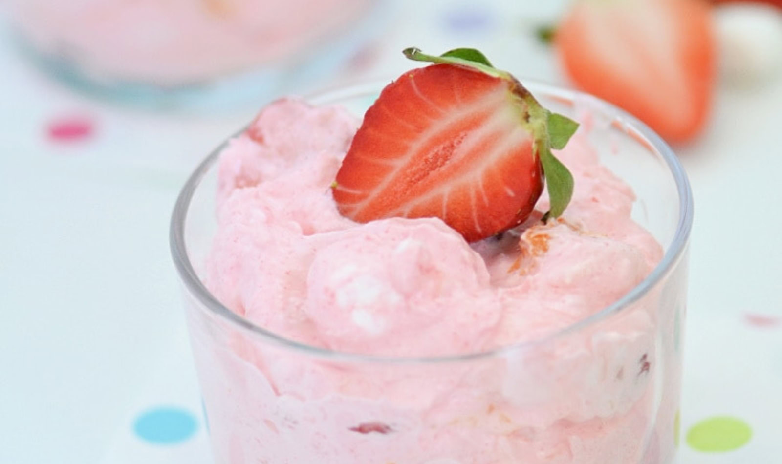 a dessert glass full of strawberry fluff