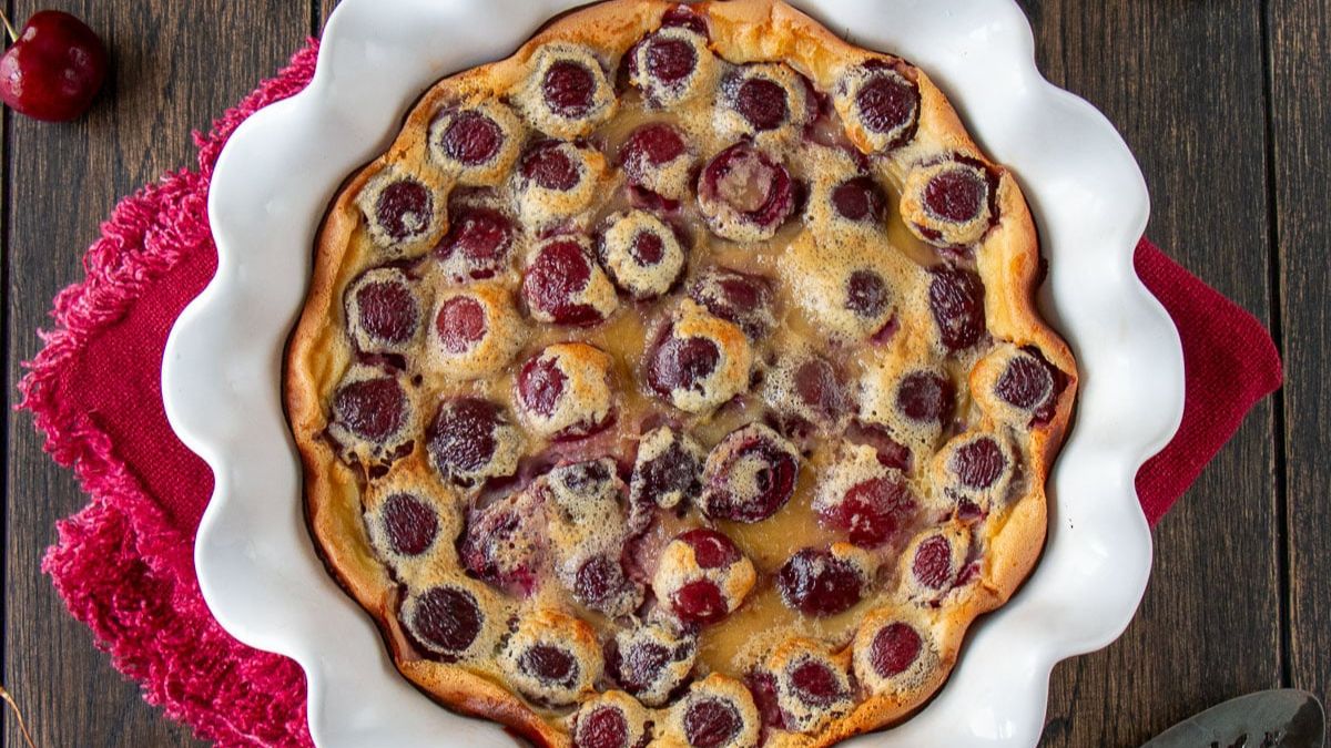 Cherry Clafoutis serve in white plate