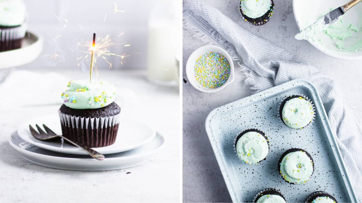 Chocolate mint cupcakes with color sprinkles