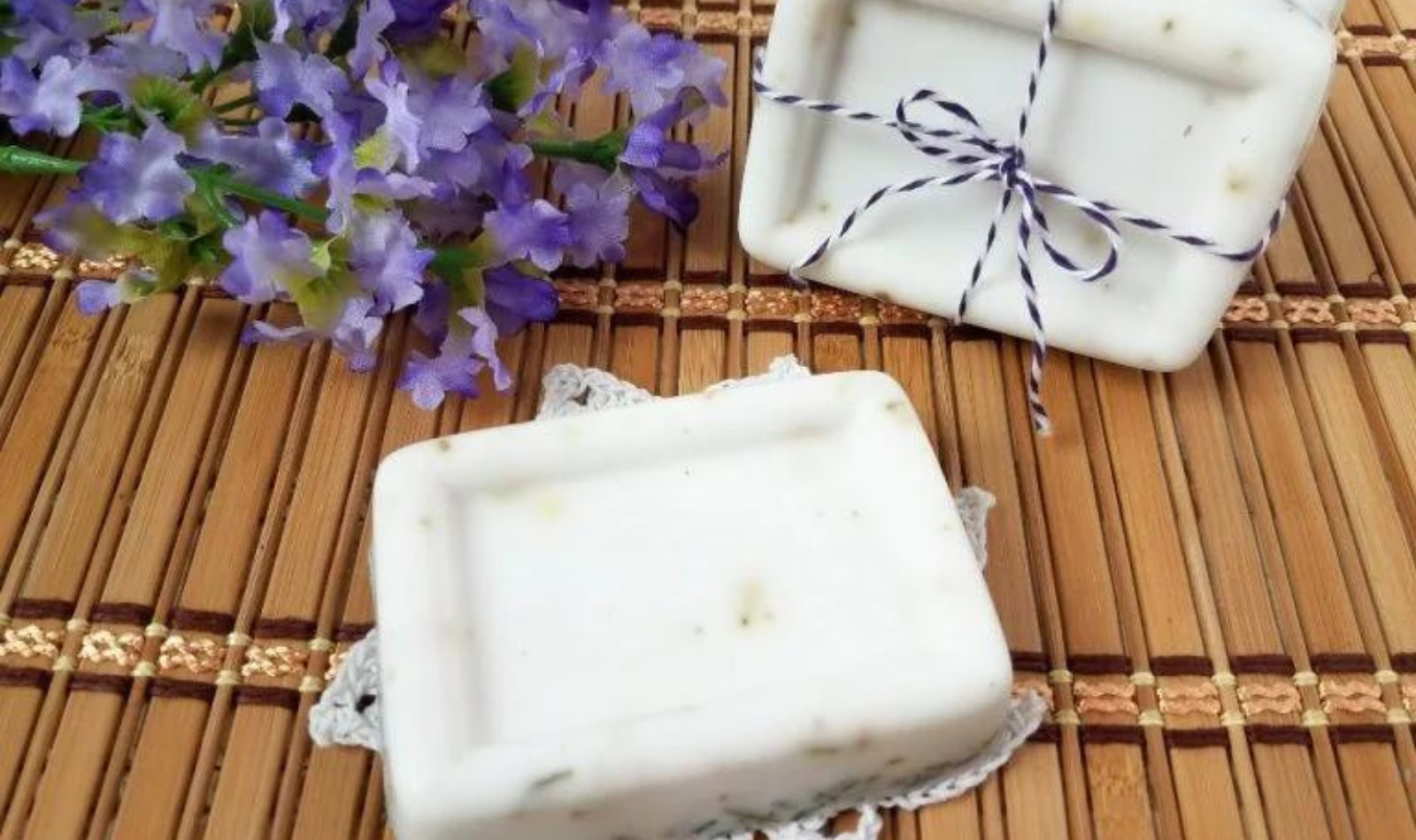 Image of purple flowers and home made soaps