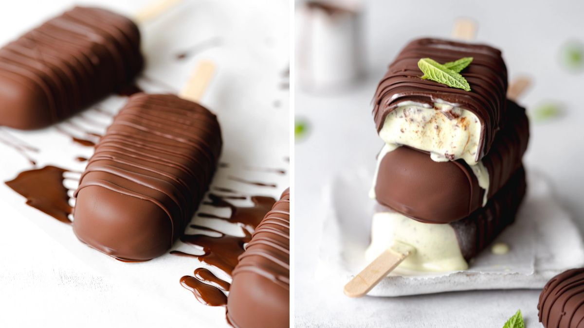 Ice creams bars with mint and coconut