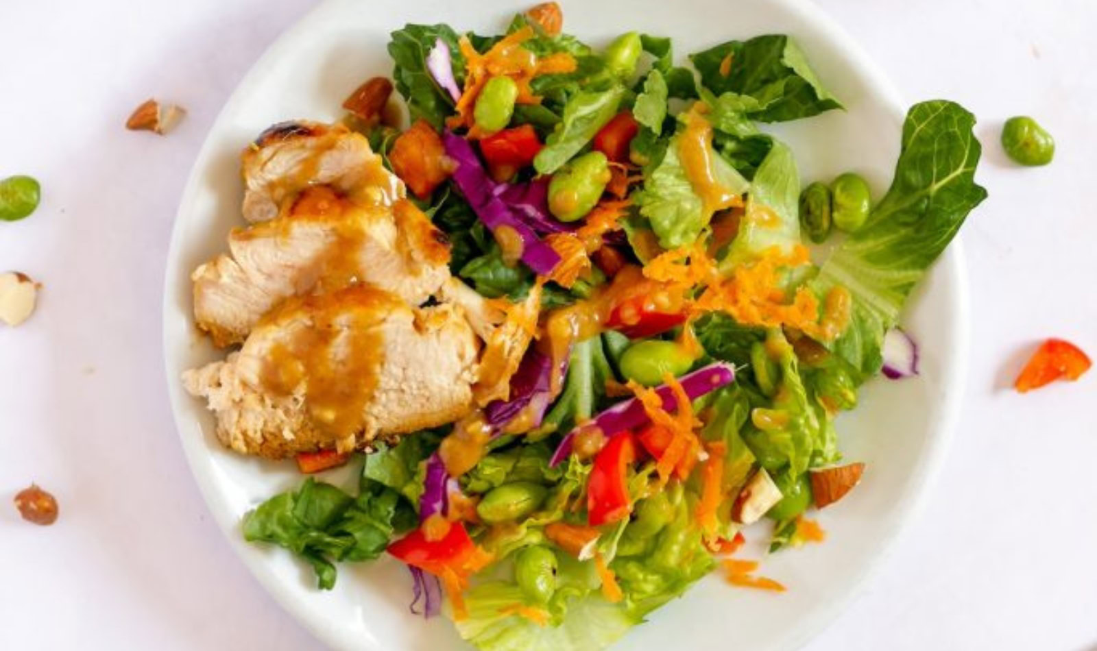 a salad plate with Thai chicken salad