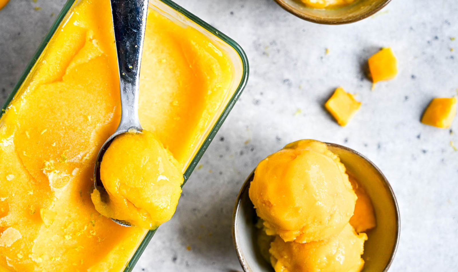 dishes of mango lime sorbet