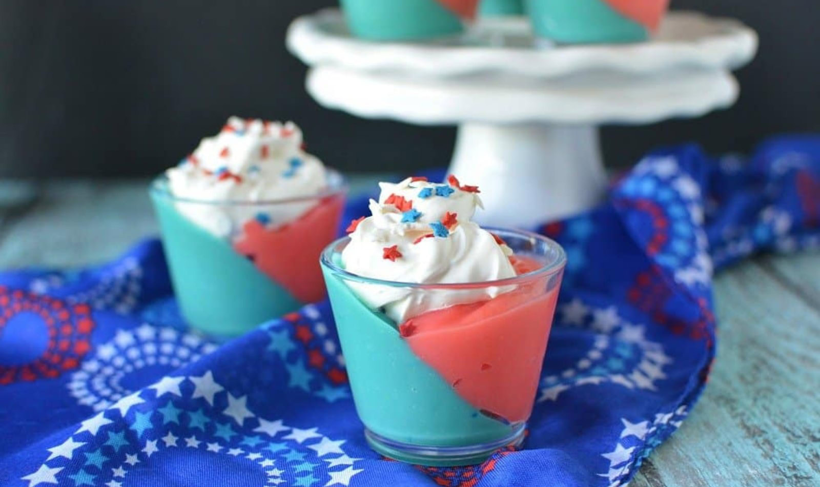 red white and blue pudding cups