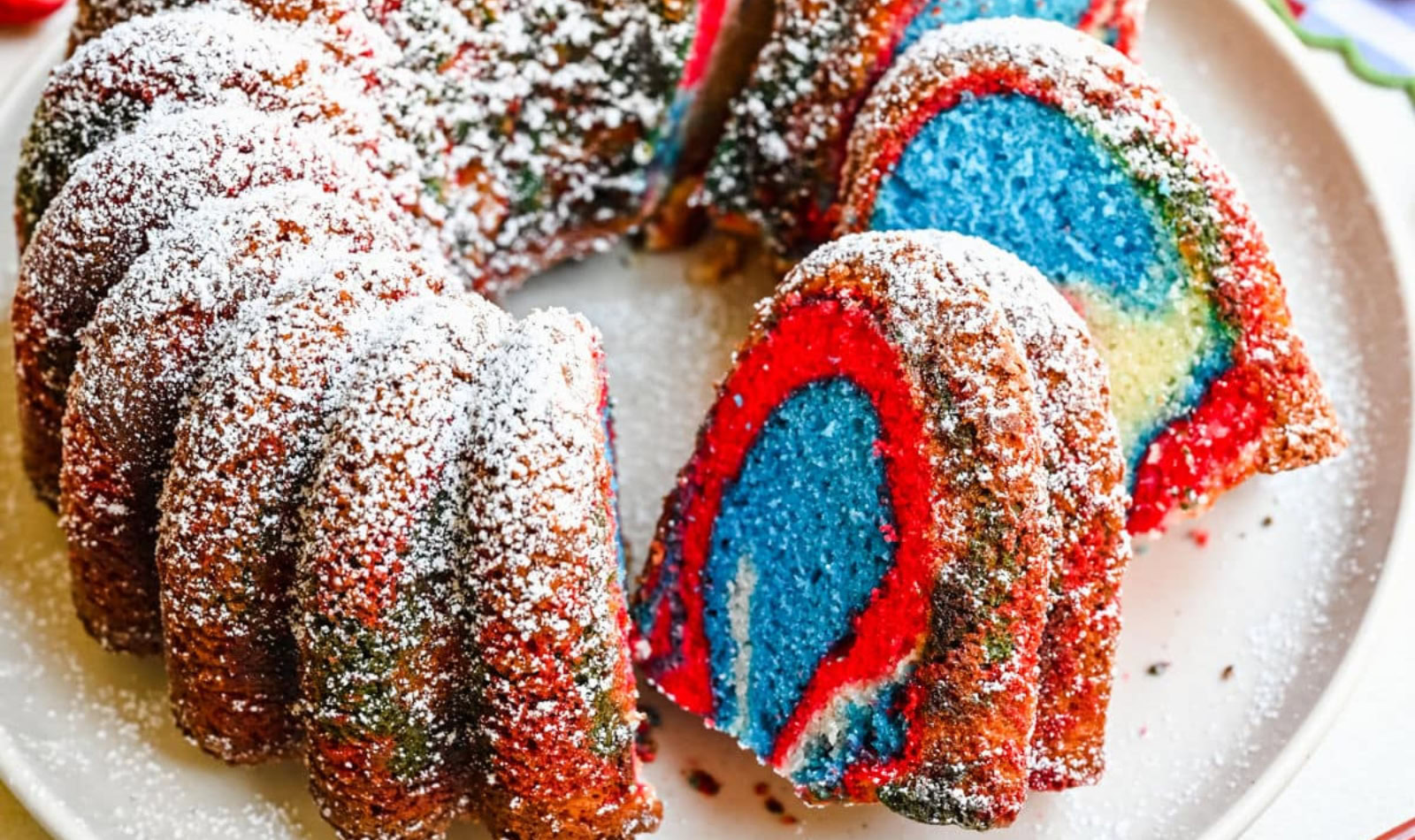 a red white and blue bundt cake