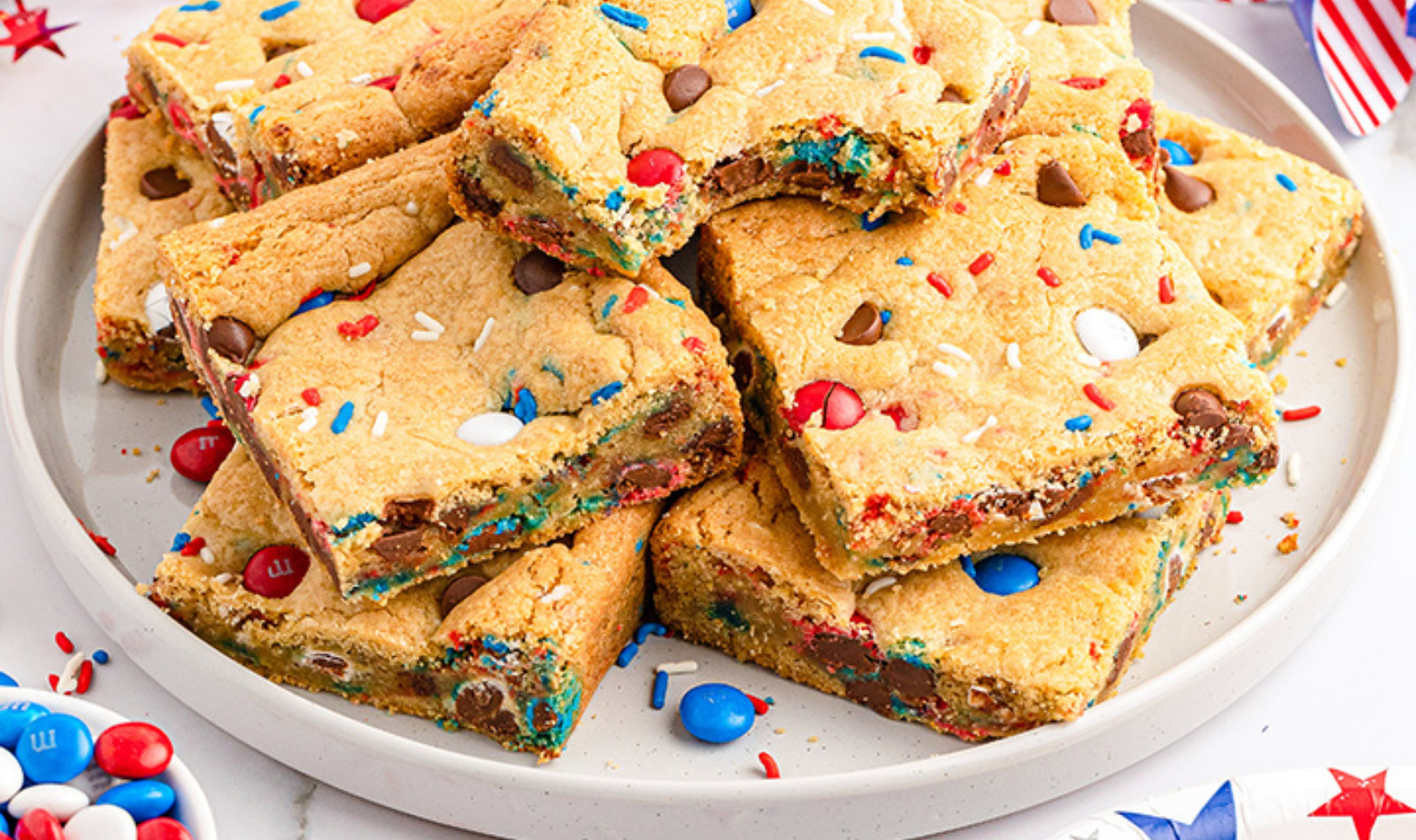 red white and blue cookie bars