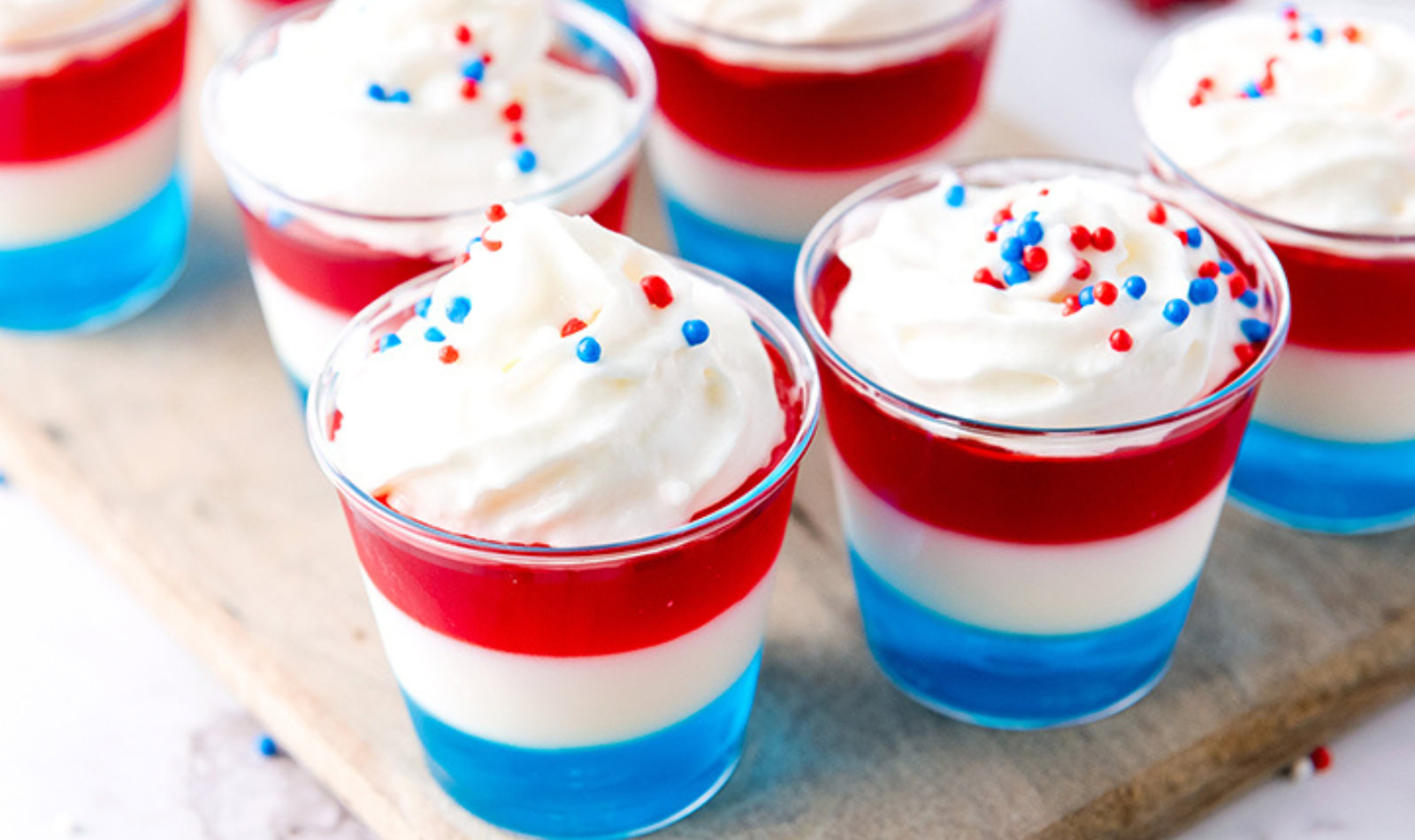 red white and blue jello cups