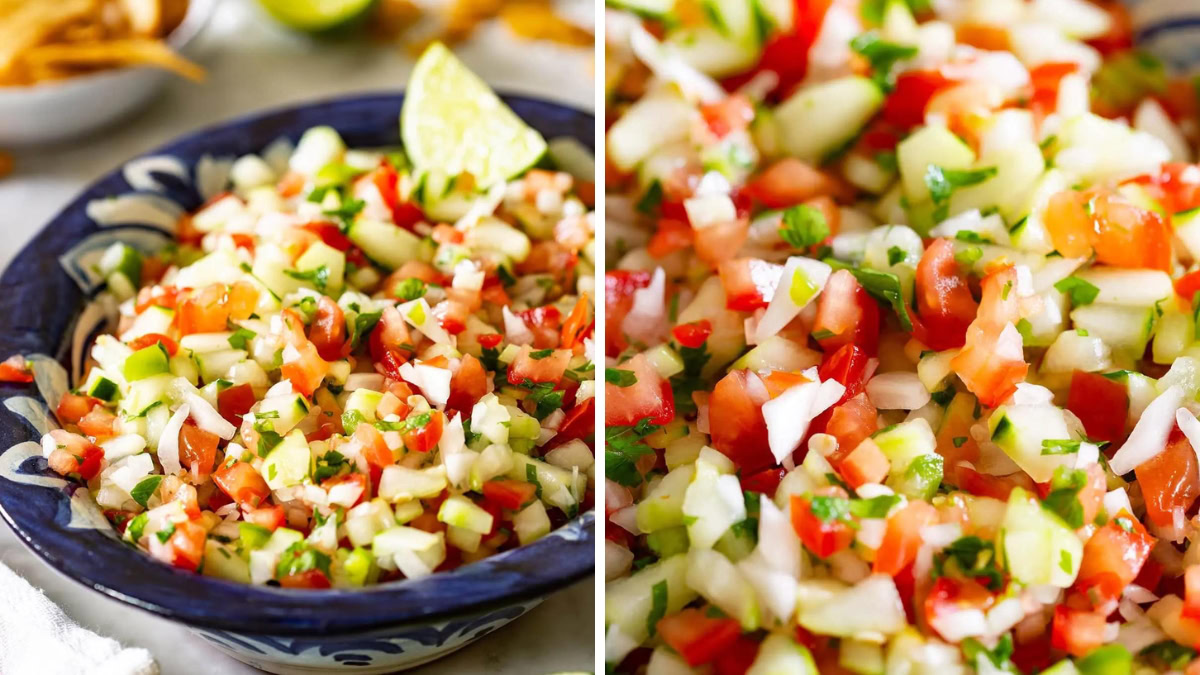Pico de Gallo made with cucumber and served with lime and coriander