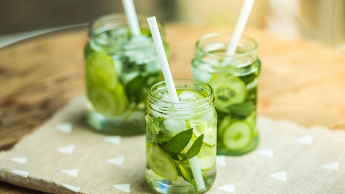 Jalapeño and cucumber lemonade served in glass jars