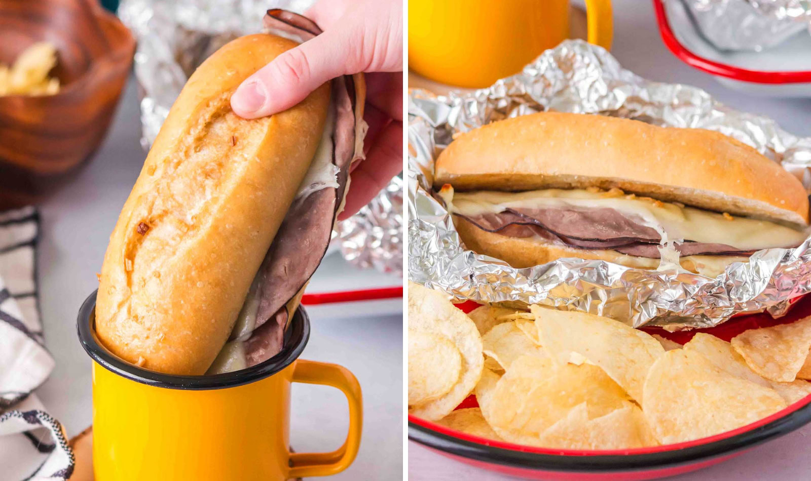 campfire French dip sandwiches