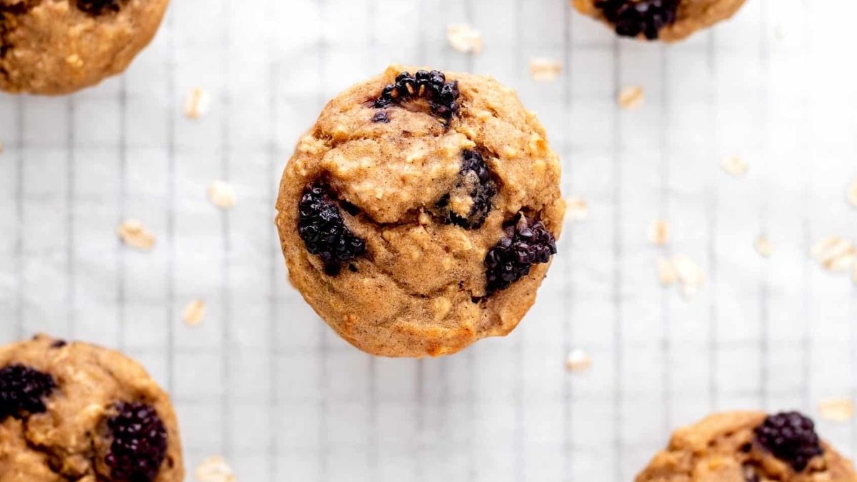Banana and Blackberry Muffins made with Oatmeal