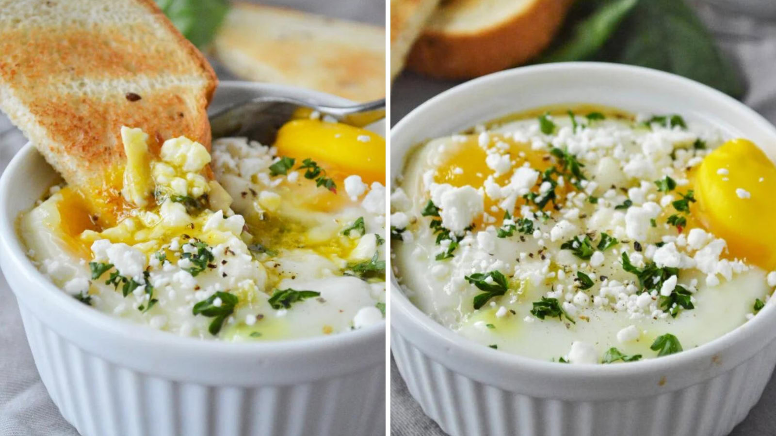 greek baked eggs in ramekins