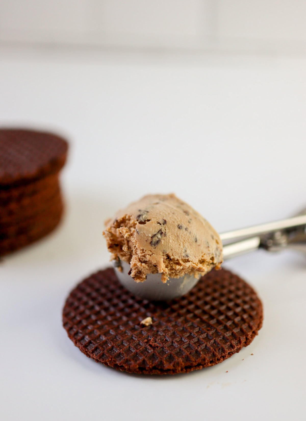 a stroopwafel with ice cream scoop on top