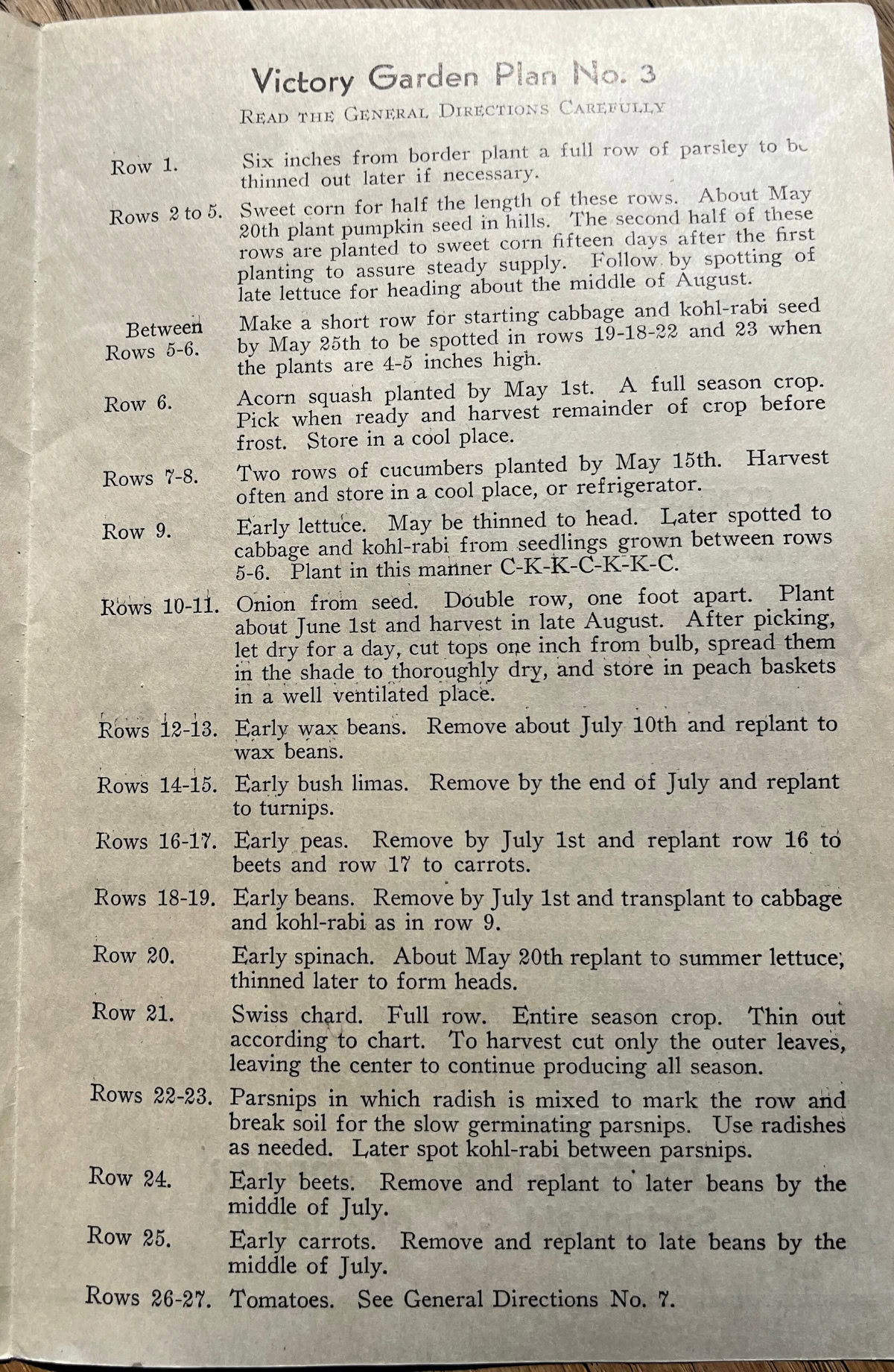 page 3 of a victory garden guide plan from WWII