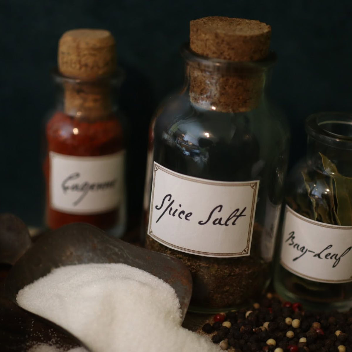 old fashioned jars of spices