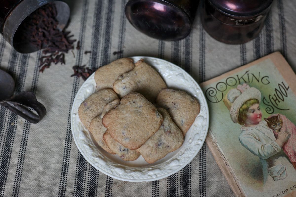 a plate of old fashioned hermit cookies from an 1800's hermits recipe